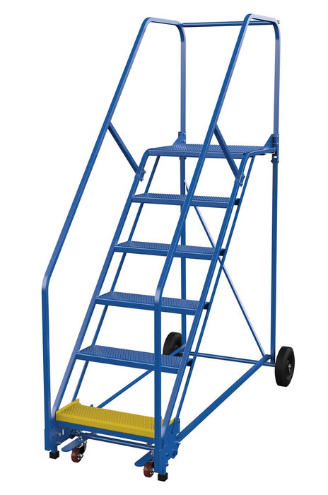 Vestil LAD-6-21-P-EZ Steel Rolling Warehouse Ladder 50 Degree 6 Perforated 23-9/16 in. Step Width 350 lb. Capacity Blue