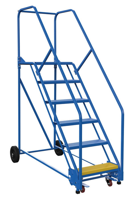 Vestil LAD-6-21-P Steel Rolling Warehouse Ladder 58 Degree 6 Perforated 23-9/16 in. Step Width 350 lb. Capacity Blue