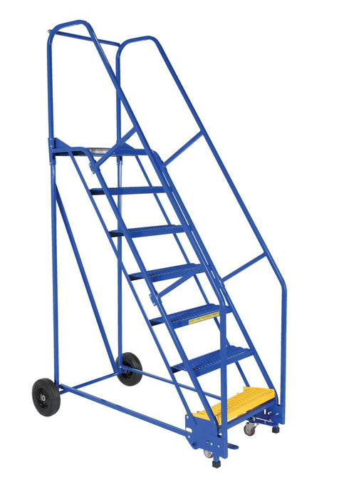 Vestil LAD-7-14-G Steel Rolling Warehouse Ladder 58 Degree 7 Grip Strut 23-9/16 in. Step Width 350 lb. Capacity Blue