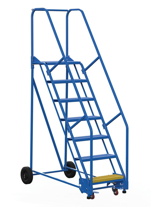 Vestil LAD-7-14-P Steel Rolling Warehouse Ladder 58 Degree 7 Perforated 23-9/16 in. Step Width 350 lb. Capacity Blue