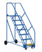 Vestil LAD-7-21-G-EZ Steel Rolling Warehouse Ladder 50 Degree 7 Grip Strut 23-9/16 in. Step Width 350 lb. Capacity Blue