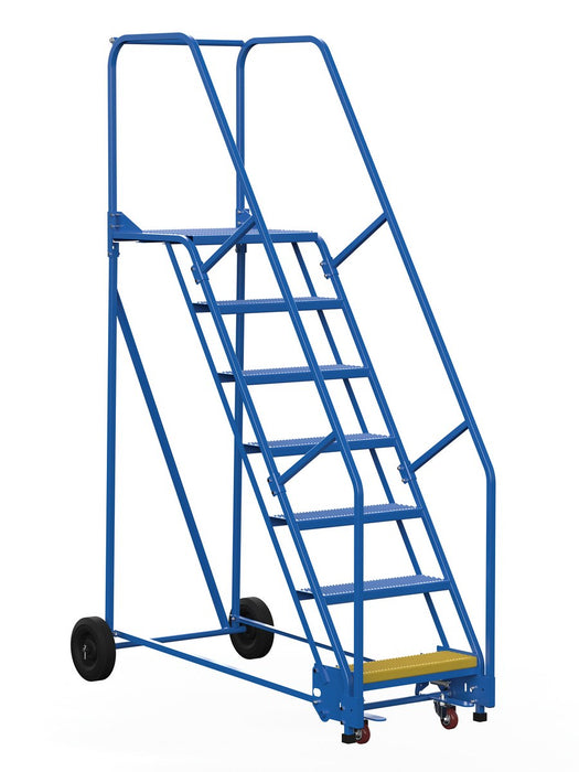 Vestil LAD-7-21-P Steel Rolling Warehouse Ladder 58 Degree 7 Perforated 23-9/16 in. Step Width 350 lb. Capacity Blue