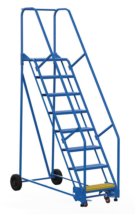 Vestil LAD-8-14-P Steel Rolling Warehouse Ladder 58 Degree 8 Perforated 23-9/16 in. Step Width 350 lb. Capacity Blue