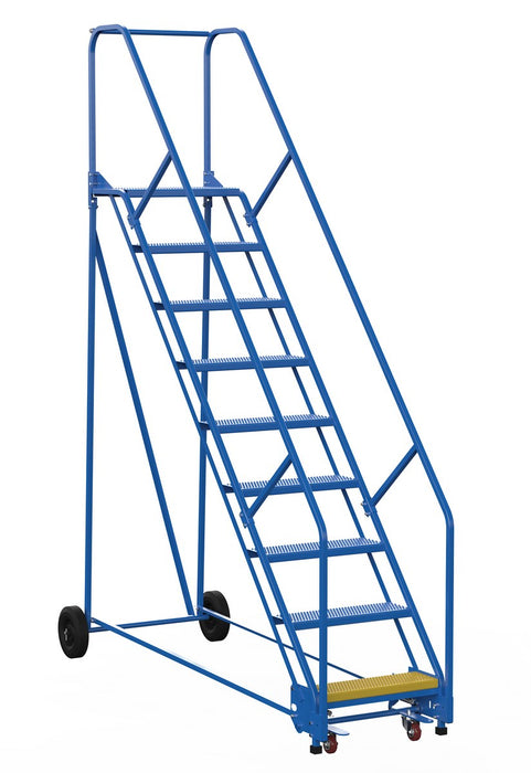Vestil LAD-9-14-P-EZ Steel Rolling Warehouse Ladder 50 Degree 9 Perforated 23-9/16 in. Step Width 350 lb. Capacity Blue