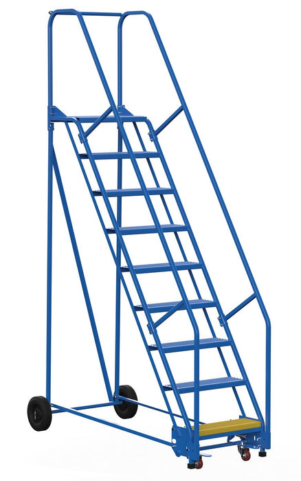 Vestil LAD-9-14-P Steel Rolling Warehouse Ladder 58 Degree 9 Perforated 23-9/16 in. Step Width 350 lb. Capacity Blue