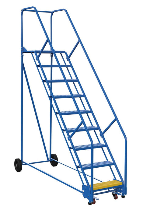 Vestil LAD-9-21-P-EZ Steel Rolling Warehouse Ladder 50 Degree 9 Perforated 23-9/16 in. Step Width 350 lb. Capacity Blue