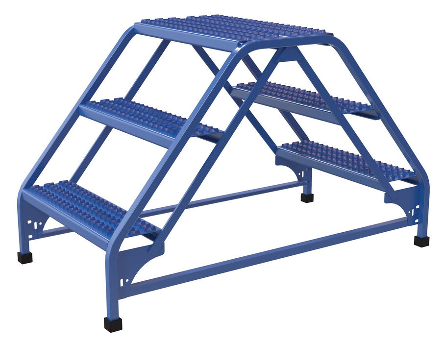 Vestil LAD-DD-26-3-G Steel Double Sided Ladder 3 Grip Strut 23-9/16 in. Step Width 350 lb. Capacity Blue