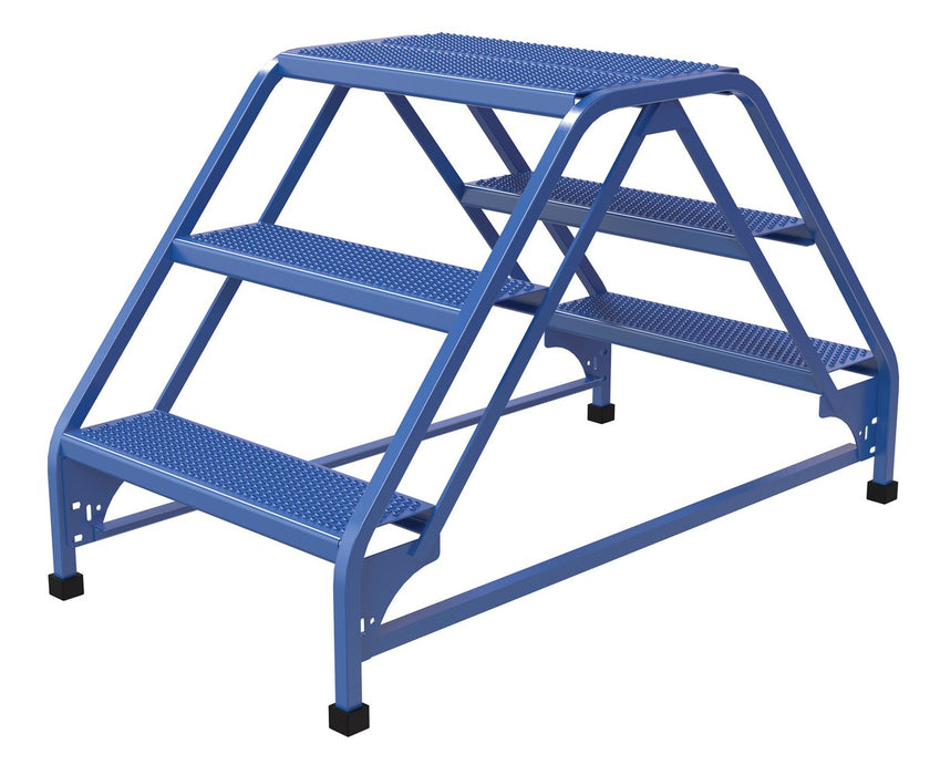 Vestil LAD-DD-26-3-P Steel Double Sided Ladder 3 Perforated 23-9/16 in. Step Width 350 lb. Capacity Blue