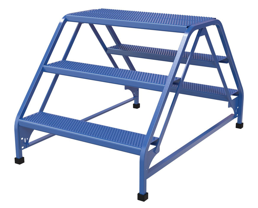 Vestil LAD-DD-32-3-P Steel Double Sided Ladder 3 Perforated Step 30-1/4 in. Width 350 lb. Capacity Blue