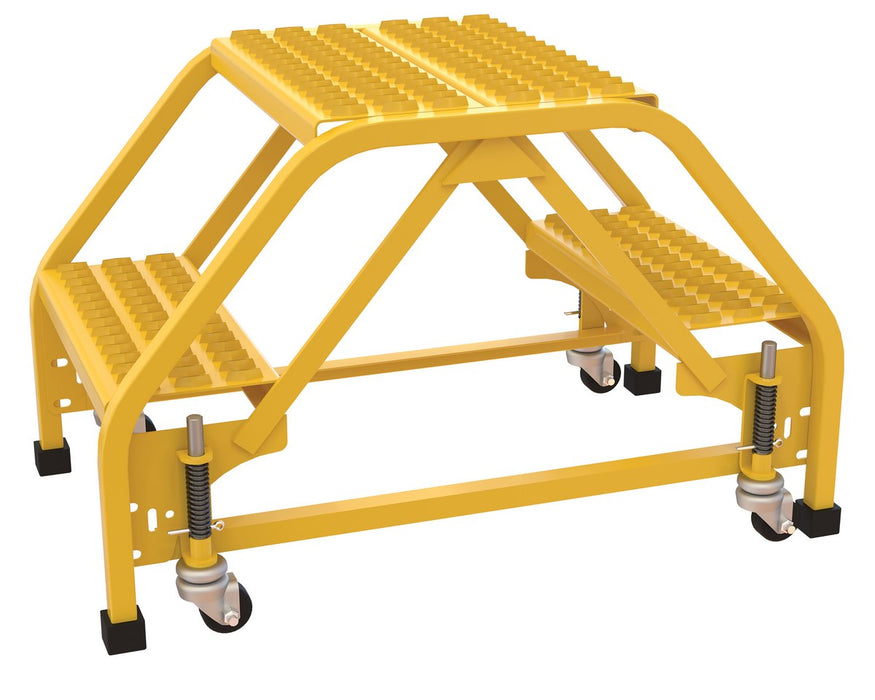 Vestil LAD-DD-P-18-2-G Steel Double Sided Step Ladder 2 Grip Strut 16-13/16 in. Step Width 350 lb. Capacity Yellow