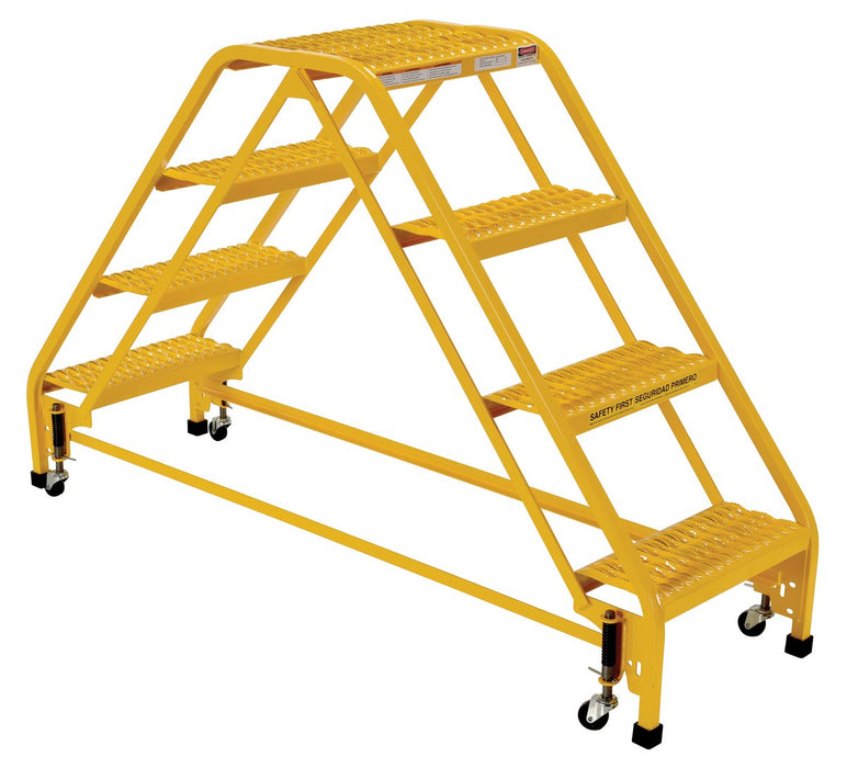 Vestil LAD-DD-P-18-4-G Steel Double Sided Step Ladder 4 Grip Strut 16-13/16 in. Step Width 350 lb. Capacity Yellow