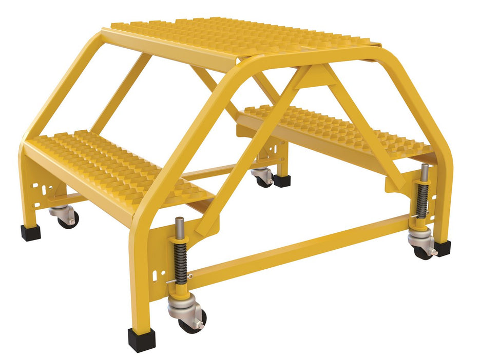 Vestil LAD-DD-P-26-2-G Steel Double Sided Step Ladder 2 Grip Strut 23-9/16 in. Step Width 350 lb. Capacity Yellow