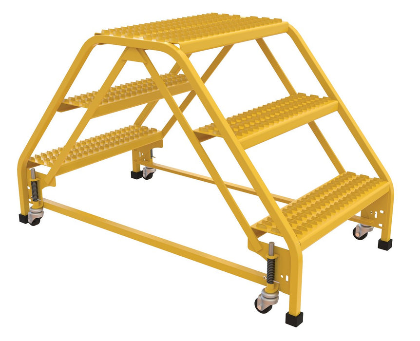 Vestil LAD-DD-P-26-3-G Steel Double Sided Step Ladder 3 Grip Strut 23-9/16 in. Step Width 350 lb. Capacity Yellow