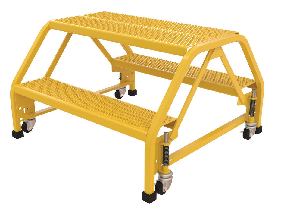Vestil LAD-DD-P-32-2-P Steel Double Sided Step Ladder 2 Perforated 30-1/4 in. Step Width 350 lb. Capacity Yellow