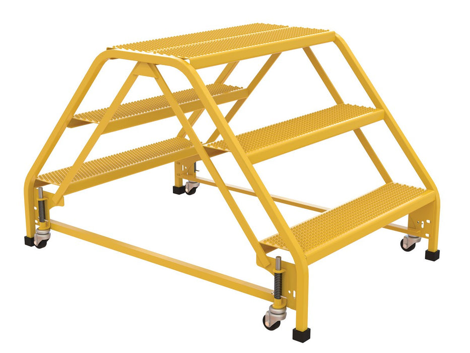 Vestil LAD-DD-P-32-3-P Steel Double Sided Step Ladder 3 Perforated 30-1/4 in. Step Width 350 lb. Capacity Yellow