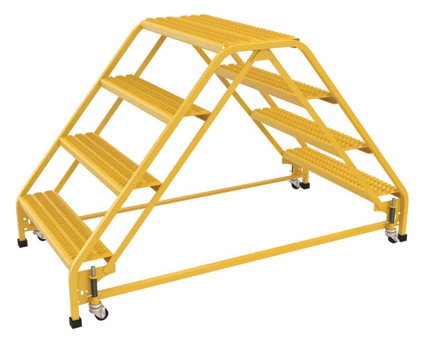 Vestil LAD-DD-P-32-4-G Steel Double Sided Step Ladder 4 Grip Strut 30-1/4 in. Step Width 350 lb. Capacity Yellow