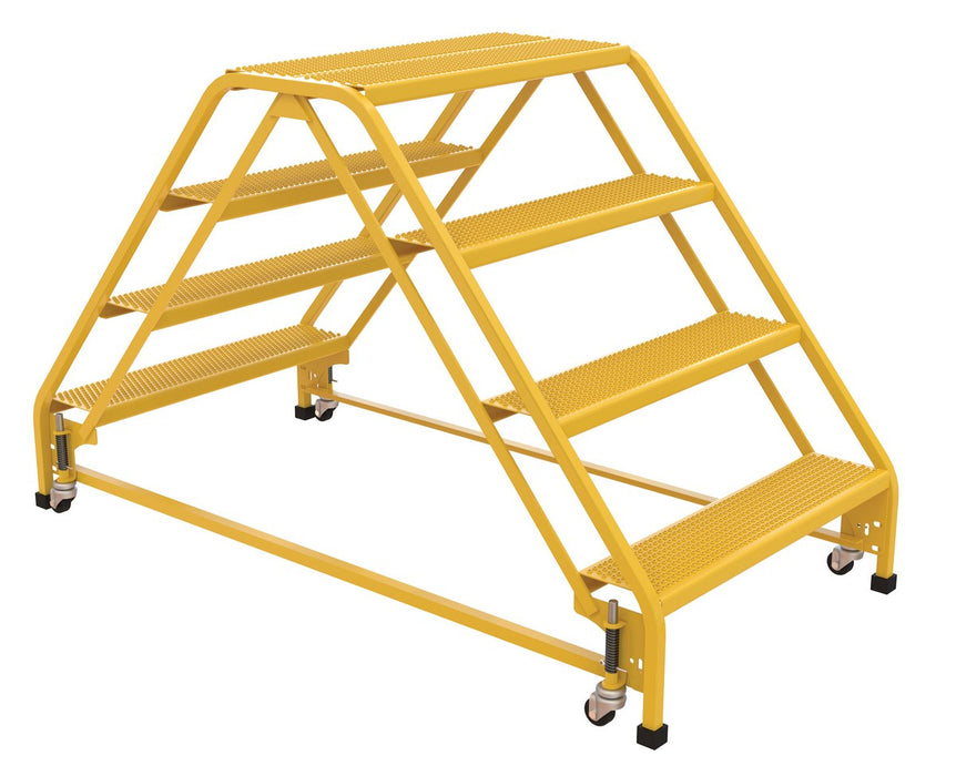 Vestil LAD-DD-P-32-4-P Steel Double Sided Step Ladder 4 Perforated 30-1/4 in. Step Width 350 lb. Capacity Yellow