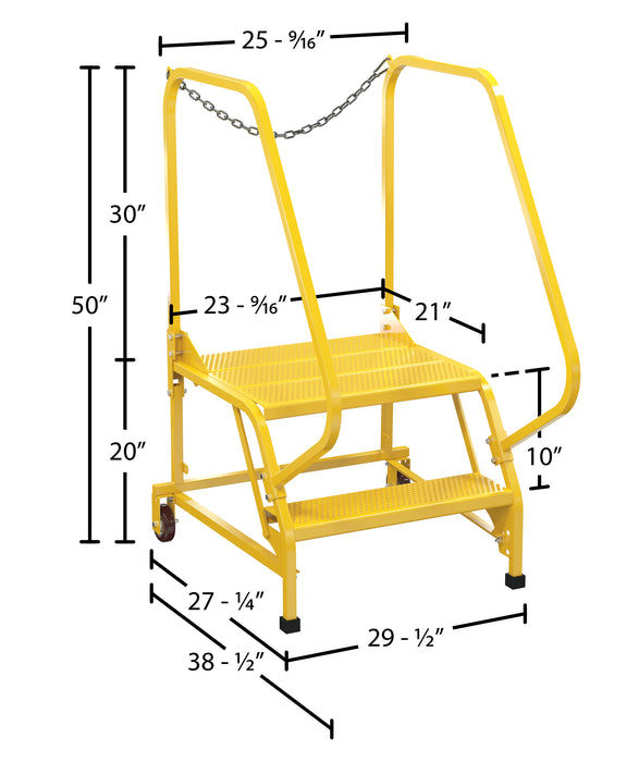 Vestil LAD-MM-2-P-YL steel maintenance ladder dimensions diagram