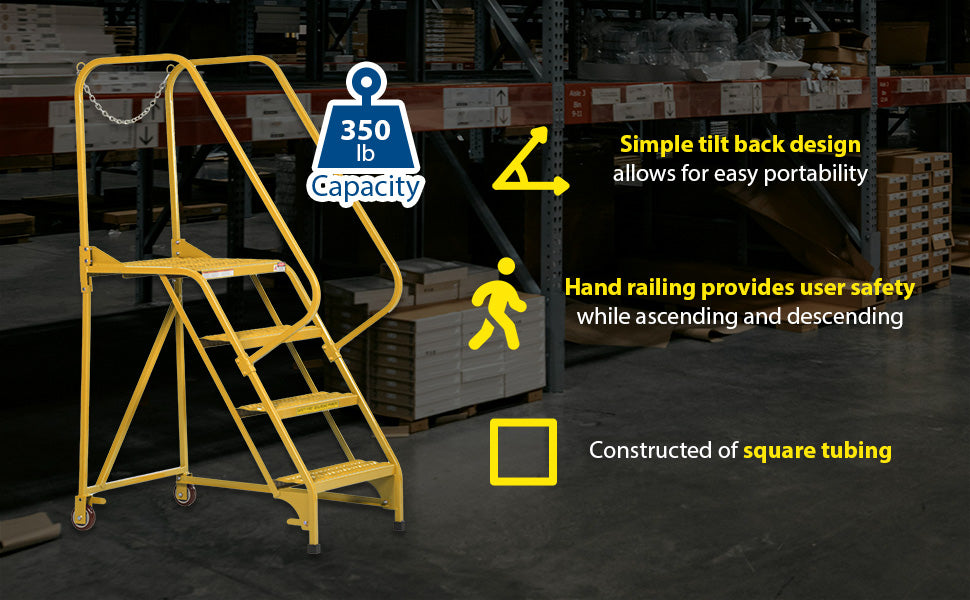 Vestil LAD-MM-4-G-YL steel maintenance ladder feature overview 1