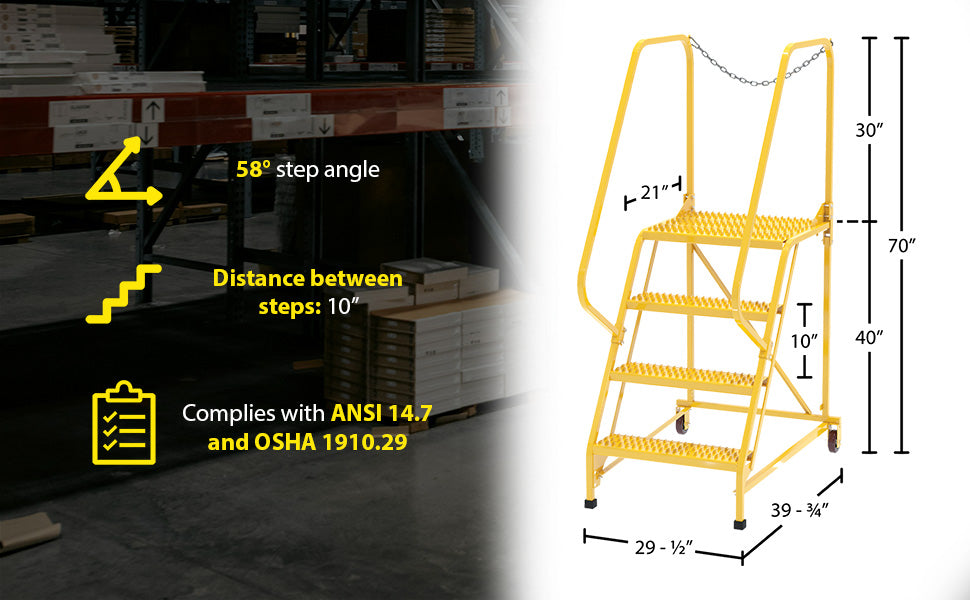 Vestil LAD-MM-4-G-YL steel maintenance ladder feature overview 2