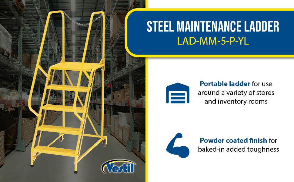 Vestil LAD-MM-5-P-YL steel maintenance ladder feature overview 3