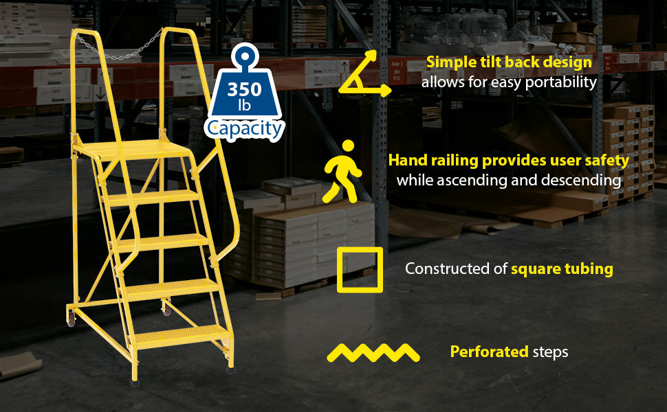 Vestil LAD-MM-5-P-YL steel maintenance ladder feature overview 1