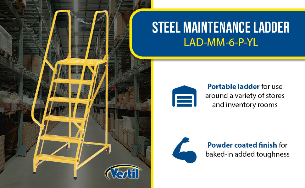 Vestil LAD-MM-6-P-YL steel maintenance ladder feature overview 1