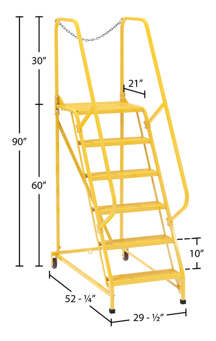 Vestil LAD-MM-6-P-YL steel maintenance ladder dimensions diagram