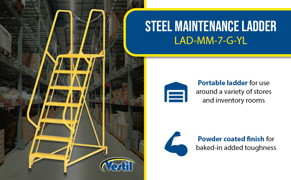 Vestil LAD-MM-7-G-YL steel maintenance ladder feature overview 3