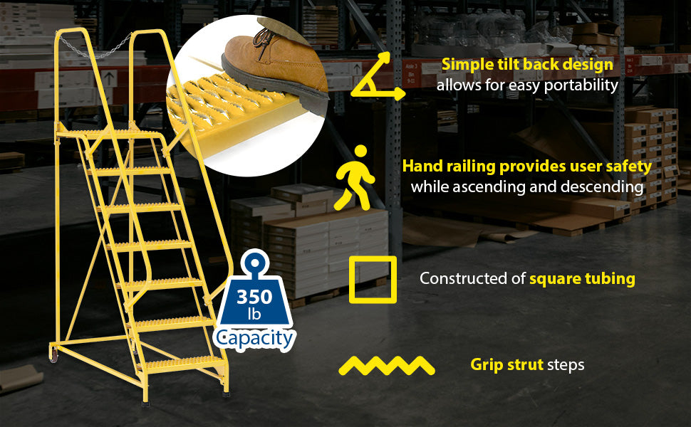 Vestil LAD-MM-7-G-YL steel maintenance ladder feature overview 1