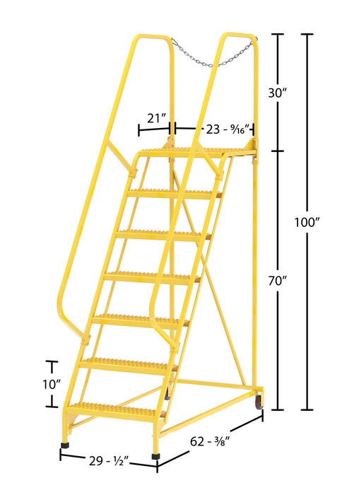 Vestil LAD-MM-7-G-YL steel maintenance ladder dimensions diagram