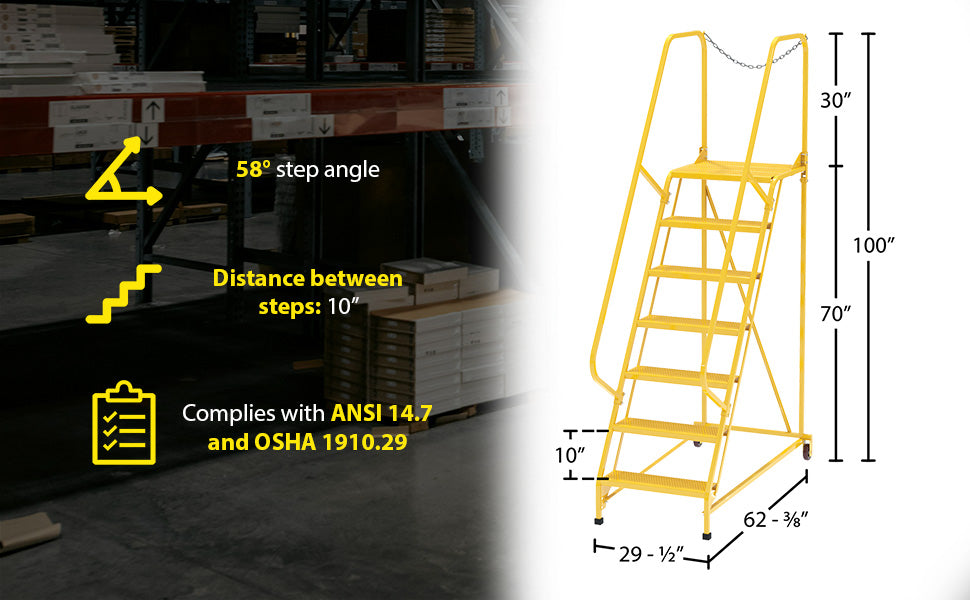 Vestil LAD-MM-7-P-YL steel maintenance ladder feature overview 1