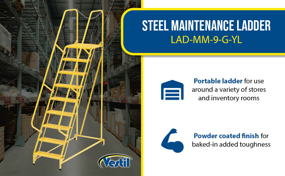 Vestil LAD-MM-9-G-YL steel maintenance ladder feature overview 3