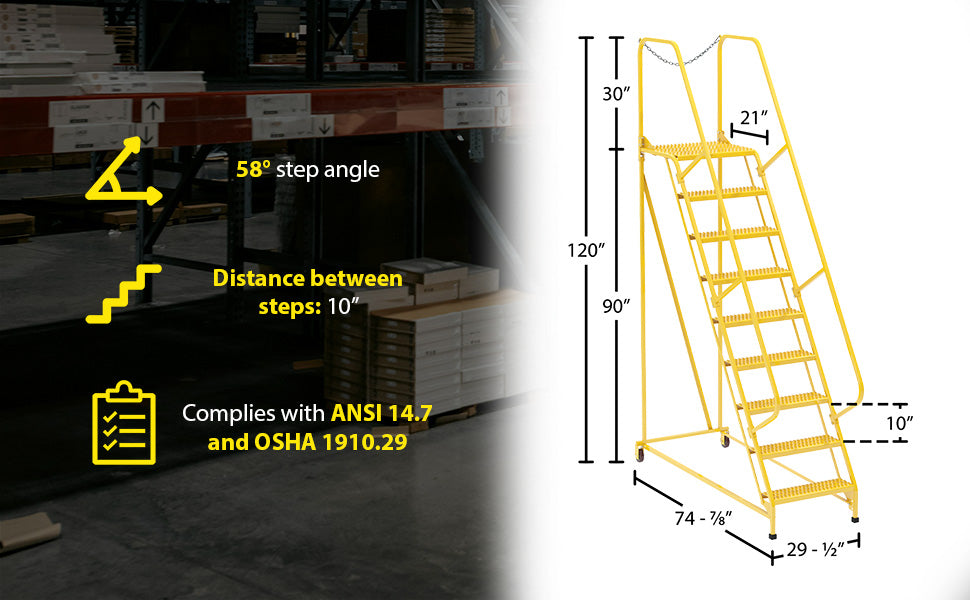 Vestil LAD-MM-9-G-YL steel maintenance ladder feature overview 1