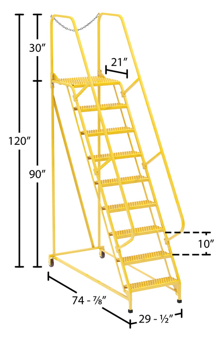 Vestil LAD-MM-9-G-YL steel maintenance ladder dimensions diagram