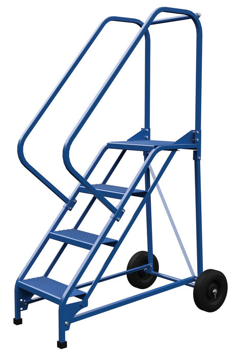 Vestil LAD-RAF-4-P-EZ Steel Roll-A-Fold Ladder 50 Degree 4 Perforated 16-13/16 in. Step Width 350 lb. Capacity Blue