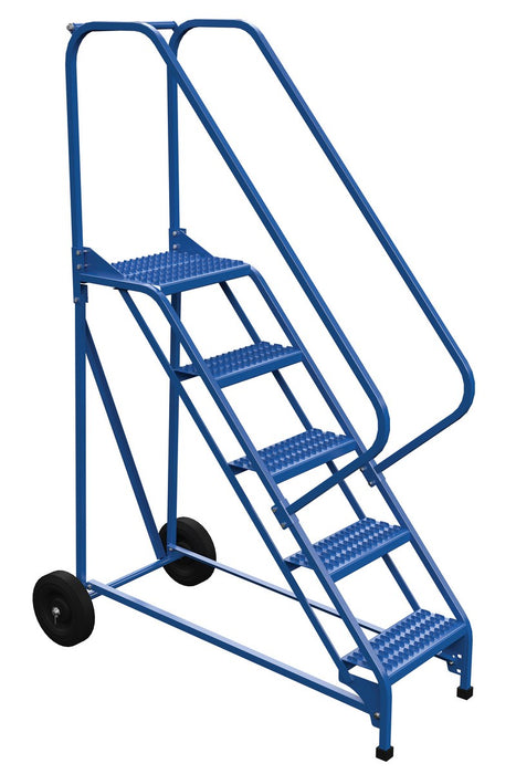 Vestil LAD-RAF-5-G-EZ Steel Roll-A-Fold Ladder 50 Degree 5 Grip Strut 16-13/16 in. Step Width 350 lb. Capacity Blue