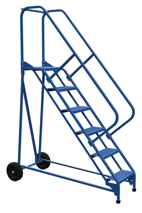 Vestil LAD-RAF-6-P-EZ Steel Roll-A-Fold Ladder 50 Degree 6 Perforated 16-13/16 in. Step Width 350 lb. Capacity Blue