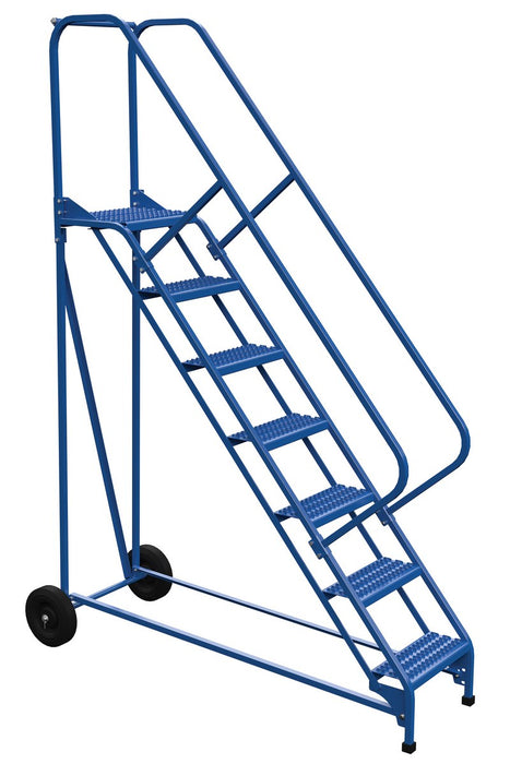 Vestil LAD-RAF-7-G-EZ Steel Roll-A-Fold Ladder 50 Degree 7 Grip Strut 16-13/16 in. Step Width 350 lb. Capacity Blue
