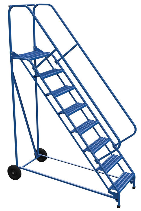 Vestil LAD-RAF-8-24-G-EZ Steel Roll-A-Fold Ladder 50 Degree 8 Grip Strut 23-9/16 in. Step Width 350 lb. Capacity Blue