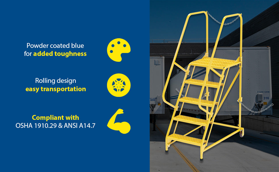 Vestil LAD-STAL-5-G-YL steel semi-trailer access ladder feature overview 3