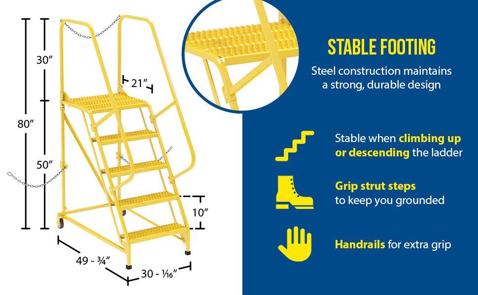 Vestil LAD-STAL-5-G-YL steel semi-trailer access ladder feature overview 1