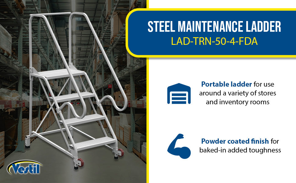Vestil LAD-TRN-50-4-FDA steel tip n roll fda ladder feature overview 2