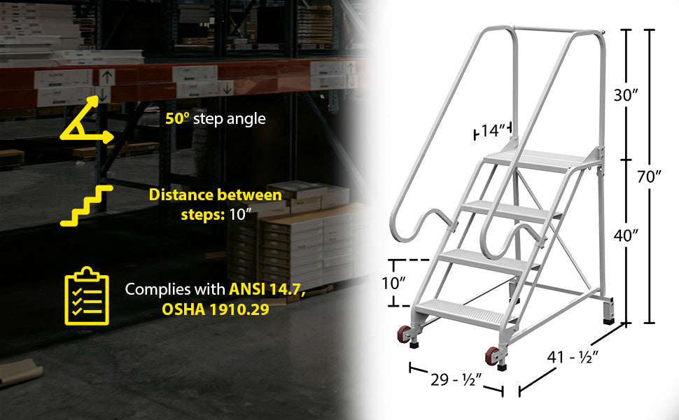 Vestil LAD-TRN-50-4-FDA steel tip n roll fda ladder feature overview 1