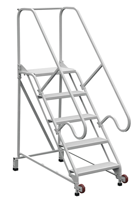 Vestil LAD-TRN-50-5-FDA Steel Tip N Roll FDA Ladder 50 Degree 5 Grip Strut 24 in. Step Width 350 lb. Capacity White