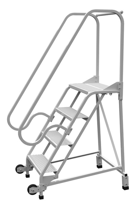 Vestil LAD-TRN-60-4-FDA Steel Tip N Roll FDA Ladder 58 Degree 4 Perforated 24 in. Step Width 350 lb. Capacity White
