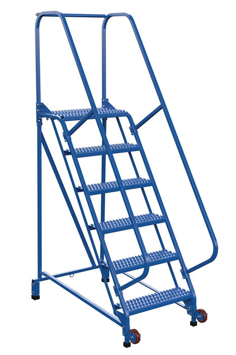 Vestil LAD-TRN-60-6-G Steel Tip N Roll Ladder 58 Degree 6 Grip Strut 24 in. Step Width 350 lb. Capacity Blue