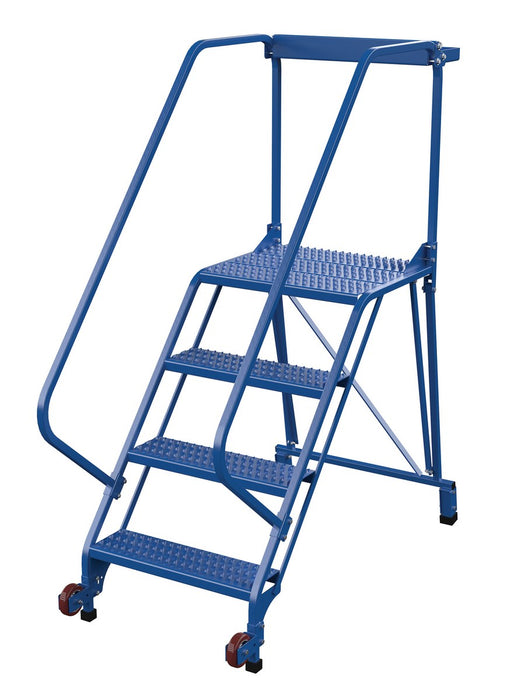 Vestil LAD-TRS-50-4-G Steel Tip-N-Roll Ladder 50 Degree 4 Straddle Grip Strut 24 in. Step Width 50 Degree 350 lb. Capacity Bl