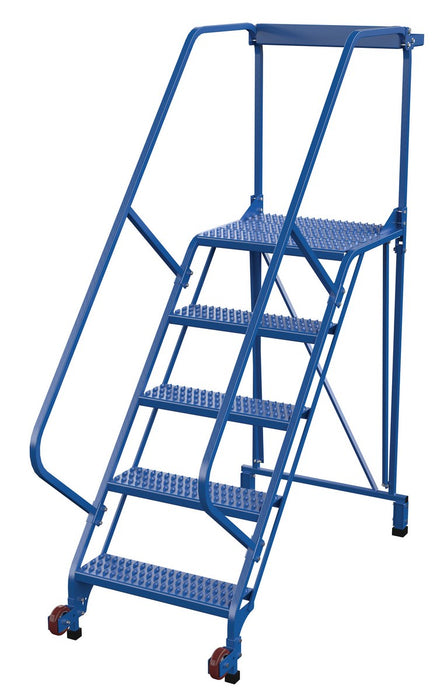 Vestil LAD-TRS-50-5-G Steel Tip-N-Roll Ladder 50 Degree 5 Straddle Grip Strut 24 in. Step Width 50 Degree 350 lb. Capacity Bl