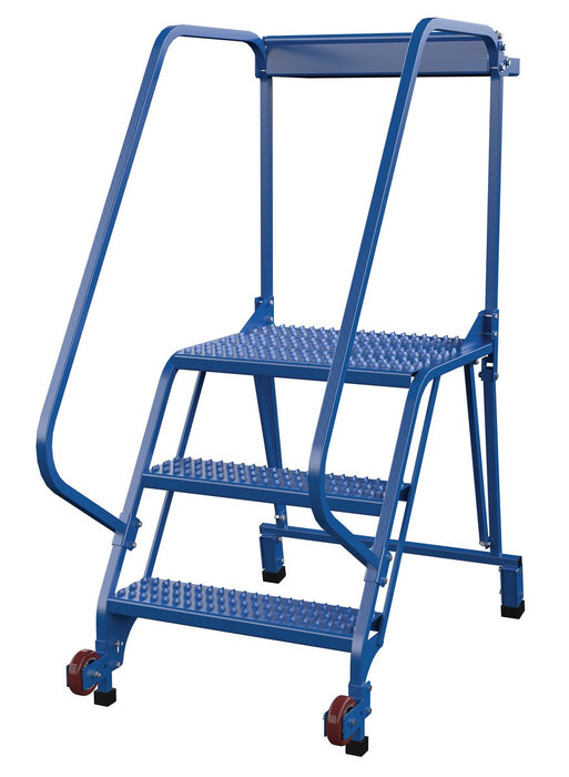 Vestil LAD-TRS-60-3-G Steel Tip-N-Roll Ladder 58 Degree 3 Straddle Grip Strut 24 in. Step Width 350 lb. Capacity Blue